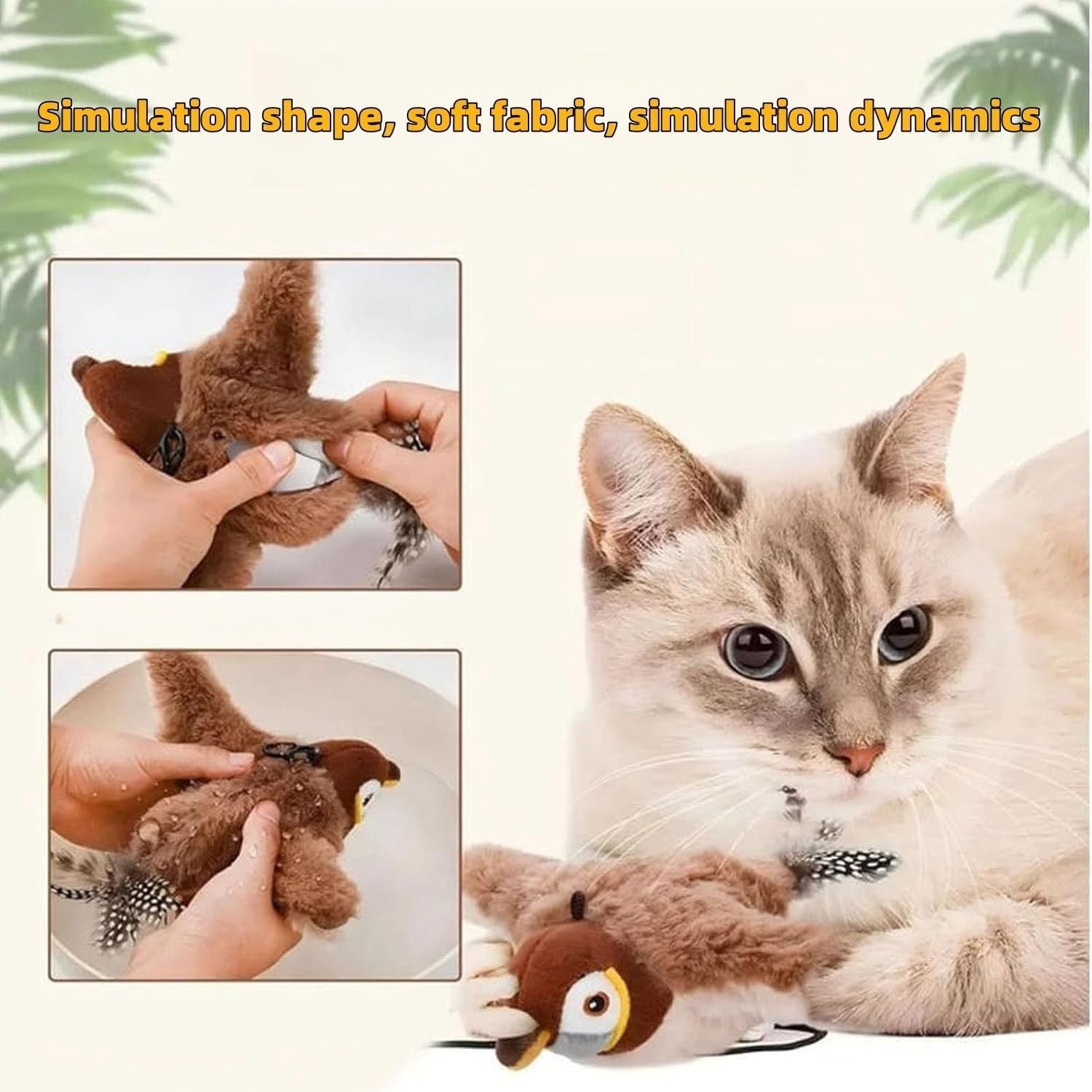 Flapping Bird Toy – Interactive Rechargeable Cat Toy with Feather Tail - Tabby n Co