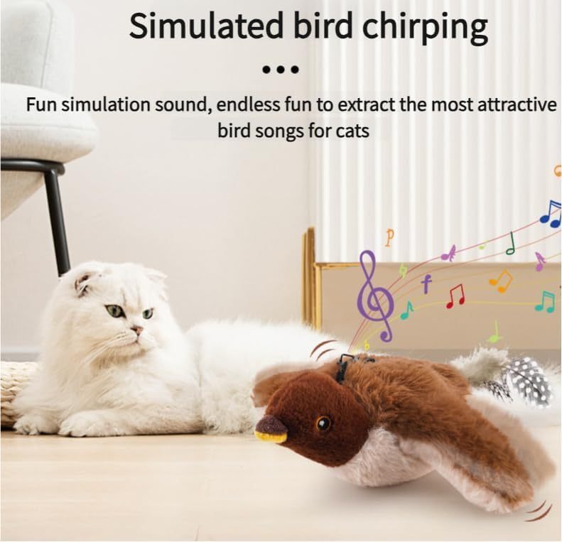 Flapping Bird Toy – Interactive Rechargeable Cat Toy with Feather Tail - Tabby n Co