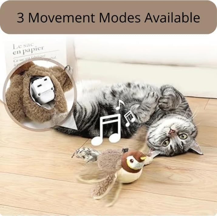 Flapping Bird Toy – Interactive Rechargeable Cat Toy with Feather Tail - Tabby n Co