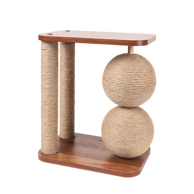 Solid Wood Cat Scratcher with Rope Ball – Interactive Claw Care - Tabby n Co